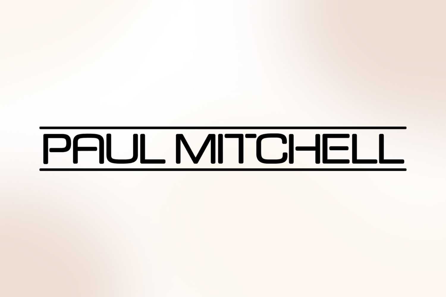 Logo with the text "Paul Mitchell" in bold, black letters on a light background.
